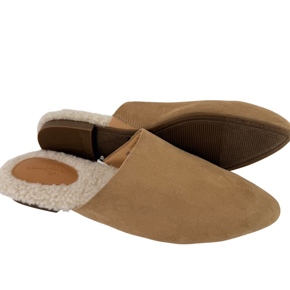 Universal Thread Tan Faux Suede Sherpa Mule Slippers Pointed Toe Womens Sz 8.5
